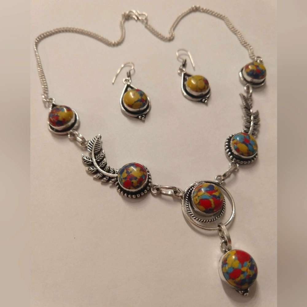 Artist Necklace and Earrings set, 925 made in India.